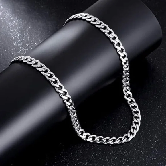 Stainless Steel Cuban Link Curb Chain Necklace for Men Silver/18k Gold Plated - Picture 2 of 3